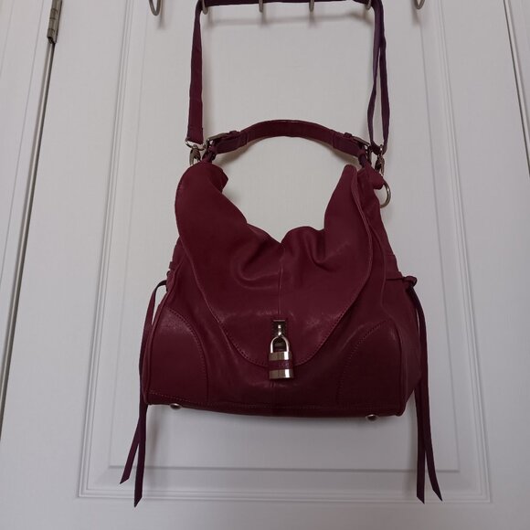 Soriel New York Leather Hobo Handbag, Raspberry color, Silver tone hardware - Picture 2 of 12